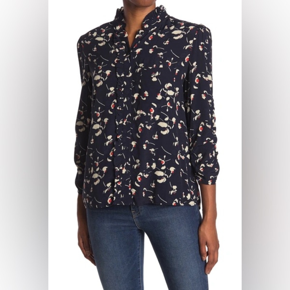 ba&sh Saura Floral Blouse in Marine XS